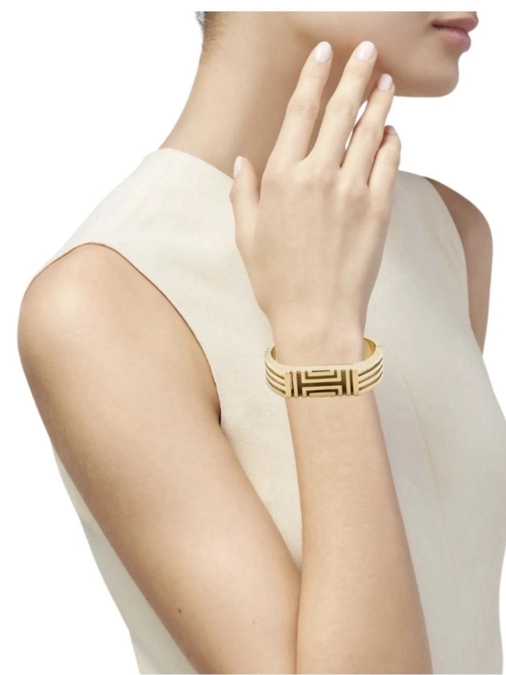 Tory Burch Gold Toned Hinged FitBit Bangle Bracelet - Picture 2 of 7
